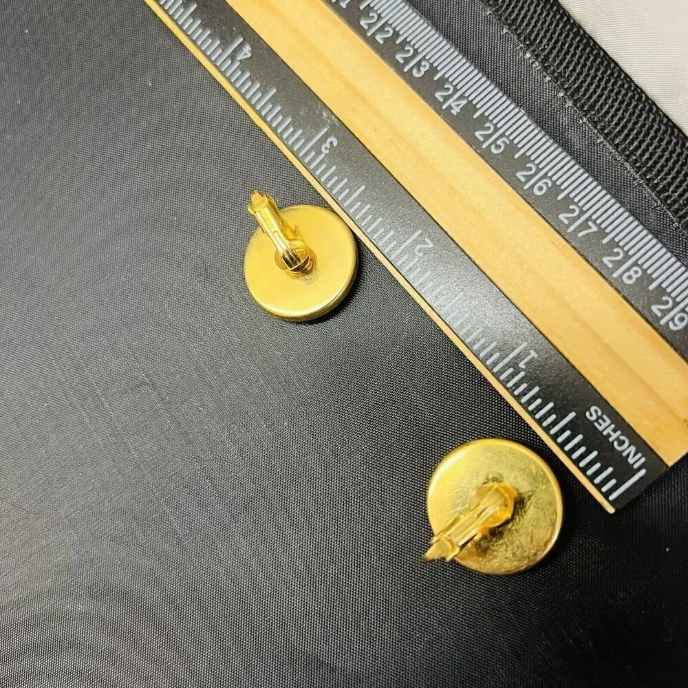 Vintage Yellow SMILEY FACE Button Gold Fun Cute Happy Joy Grin Earrings 1425
